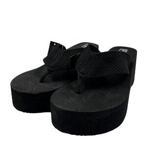 NOBO Ladies Womens Black Slip On Casual Wedge Sandals Shoes Size 7-8 NEW